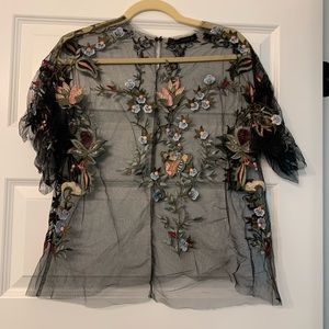 Zara Black Blouse w/ Flower Details